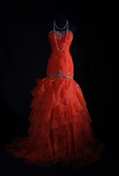 Ndyad Strapless Sheath Long Prom Dresses Tulle Bead Orange Sweet 16 Dresses HZ1024