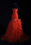 Ndyad Strapless Sheath Long Prom Dresses Tulle Bead Orange Sweet 16 Dresses HZ1024
