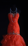 Ndyad Strapless Sheath Long Prom Dresses Tulle Bead Orange Sweet 16 Dresses HZ1024