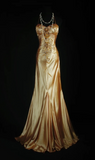Ndyad Spaghetti Strap Sheath Long Prom Dresses Silk Bead Gold Formal Dresses HZ1024