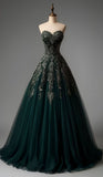 Ndyad Sweetheart A-Line Long Prom Dresses Tulle Forest Green Sweet 16 Dresses HZ1024