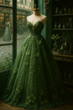Ndyad Sweetheart A-Line Long Prom Dress Tulle Green 16 Dresses HZ1024