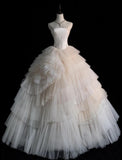 Ndyad Strapless Ball Gown Long Wedding Dress Sleeveless Bridal Gown Tulle Bride Dress HZ1024