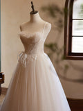 Evafashion Sweetheart Neck Tulle Champagne Long Prom Dress With Lace HZ1024