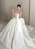 Ndyad Strapless Ball Gown Long Wedding Dresses Sleeveless Light Champagne Bride Gowns Satin Bridal Dresses HZ1024
