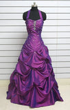Ndyad Halter Neck Ball Gown Taffeta Purple Long Prom Dress HZ1024