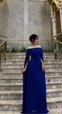 Ndyad Off-shoulder Sheath Long Prom Dresses Chiffon Royal Blue Wedding Guest Dresses HZ1024