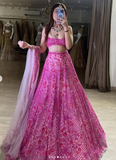 Ndyad Two-Piece Tulle Beaded Pink Long Prom Dress HZ1024
