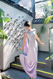 Ndyad Sheath Satin Purple Bridesmaid Dresses Purple Formal Dresses HZ1024