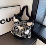 Ndyad Heart Embroidery Knitted Shoulder Tote Bag HZ1024