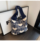 Ndyad Heart Embroidery Knitted Shoulder Tote Bag HZ1024