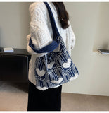 Ndyad Heart Embroidery Knitted Shoulder Tote Bag HZ1024