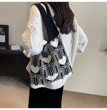 Ndyad Heart Embroidery Knitted Shoulder Tote Bag HZ1024