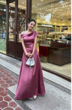 Ndyad Red Sheath Satin Bridesmaid Dresses Red Formal Evening Dresses HZ1024