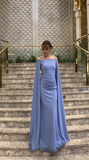 Ndyad Off-the-shoulder Sheath Lavender Long Prom Dresses Chiffon Lavender Wedding Guest Dresses HZ1024
