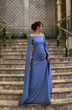 Ndyad Off-the-shoulder Sheath Lavender Long Prom Dresses Chiffon Lavender Wedding Guest Dresses HZ1024