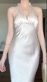 Ndyad V neck Sheath Long Prom Dresses Satin Wedding Guest Dresses HZ1024