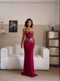 Ndyad Sweetheart Neck Sheath Burgundy Long Prom Dresses Sequin Chiffon Burgundy New Year Evening Dresses HZ1024