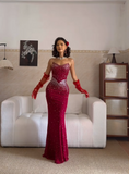 Ndyad Sweetheart Neck Sheath Burgundy Long Prom Dresses Sequin Chiffon Burgundy New Year Evening Dresses HZ1024