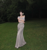 Ndyad Off Shoulder Sheath Long Prom Dresses Silk Formal Dresses HZ1024