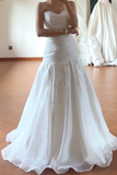 Ndyad Strapless A-Line Long Wedding Dresses Beaded Tulle Bridal Gowns Sleeveless Bridal Dresses HZ1024