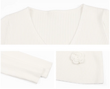 Ndyad Flower V-Neck Long Sleeve Knitted Dress HZ1024