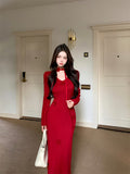 Ndyad Flower V-Neck Long Sleeve Knitted Dress HZ1024