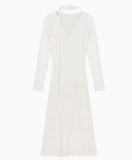 Ndyad Flower V-Neck Long Sleeve Knitted Dress HZ1024