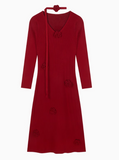 Ndyad Flower V-Neck Long Sleeve Knitted Dress HZ1024