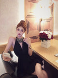 Ndyad diamond v-neck black halter dress birthday dress HZ1024