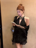 Ndyad diamond v-neck black halter dress birthday dress HZ1024