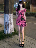 Evafashion retro sweet backless pink floral dress HZ1024
