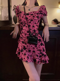 Evafashion retro sweet backless pink floral dress HZ1024