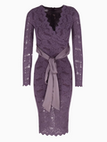 Ndyad V-neck lace high waist long sleeve dress HZ1024