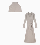 Ndyad Temperament trumpet sleeve high collar dress + neck cape HZ1024