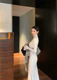 Ndyad Temperament trumpet sleeve high collar dress + neck cape HZ1024