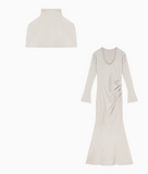 Ndyad Temperament trumpet sleeve high collar dress + neck cape HZ1024