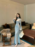 Ndyad Temperament trumpet sleeve high collar dress + neck cape HZ1024