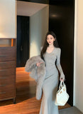 Ndyad Temperament trumpet sleeve high collar dress + neck cape HZ1024