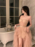 Ndyad heavy mesh lace tube top irregular slit dress HZ1024