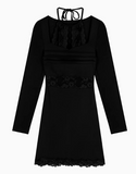Ndyad lace stitching slim fit long sleeve halter neck knitted dress HZ1024