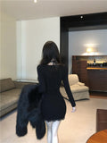 Ndyad lace stitching slim fit long sleeve halter neck knitted dress HZ1024