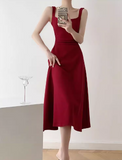 Ndyad Hepburn style red A-line suspender dress HZ1024