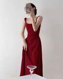 Ndyad Hepburn style red A-line suspender dress HZ1024