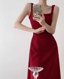 Ndyad Hepburn style red A-line suspender dress HZ1024