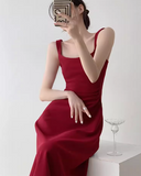Ndyad Hepburn style red A-line suspender dress HZ1024