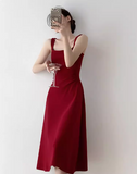 Ndyad Hepburn style red A-line suspender dress HZ1024