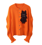 Ndyad style three-dimensional monster decoration round neck cardigan HZ1024