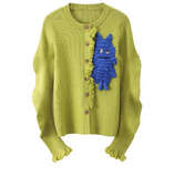 Ndyad style three-dimensional monster decoration round neck cardigan HZ1024