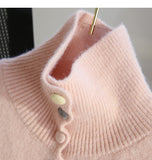 Ndyad Pink Button Turtleneck Cardigan Sweater HZ1024